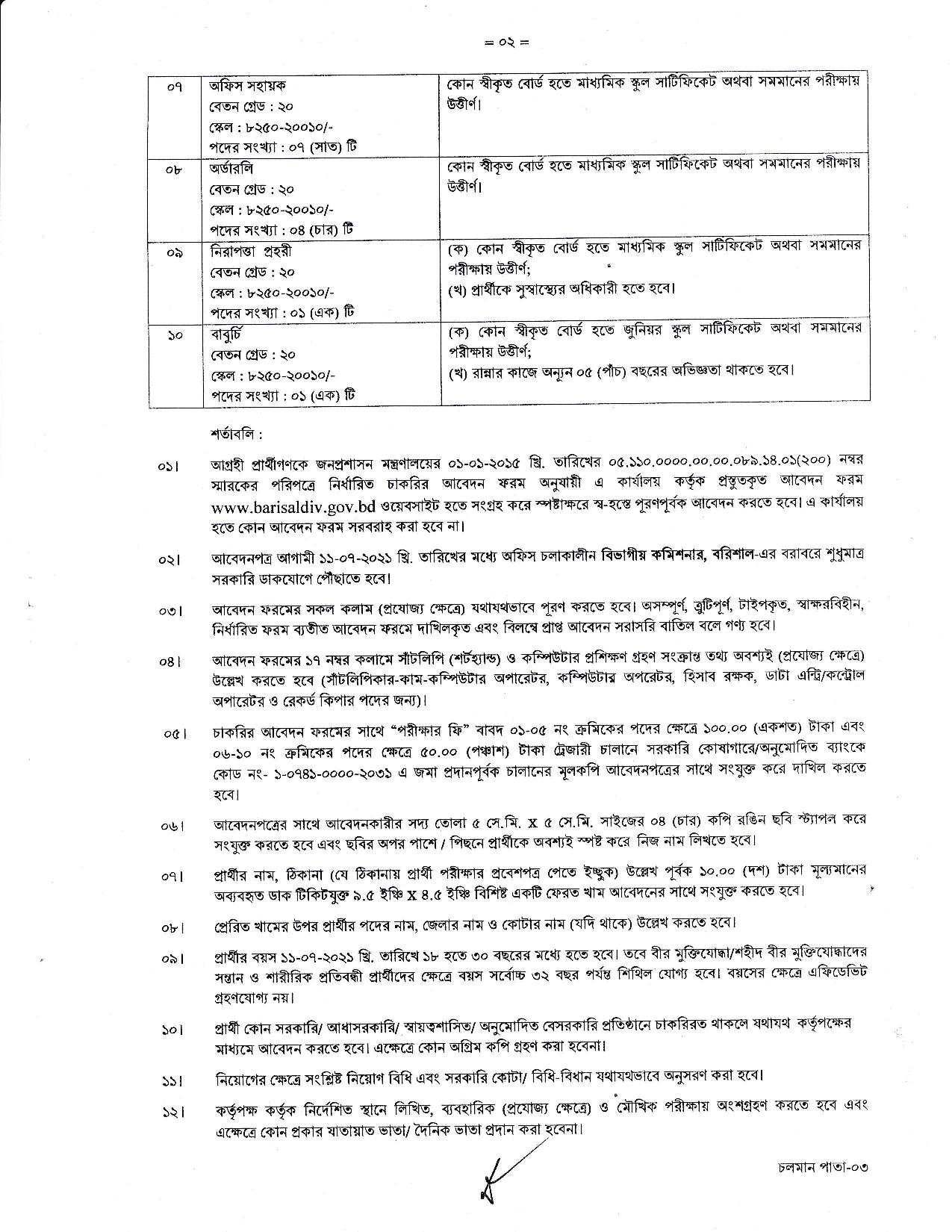 বিভাগীয় কমিশনারের কার্যালয় বরিশাল এর নতুন নিয়োগ বিজ্ঞপ্তি প্রকাশ