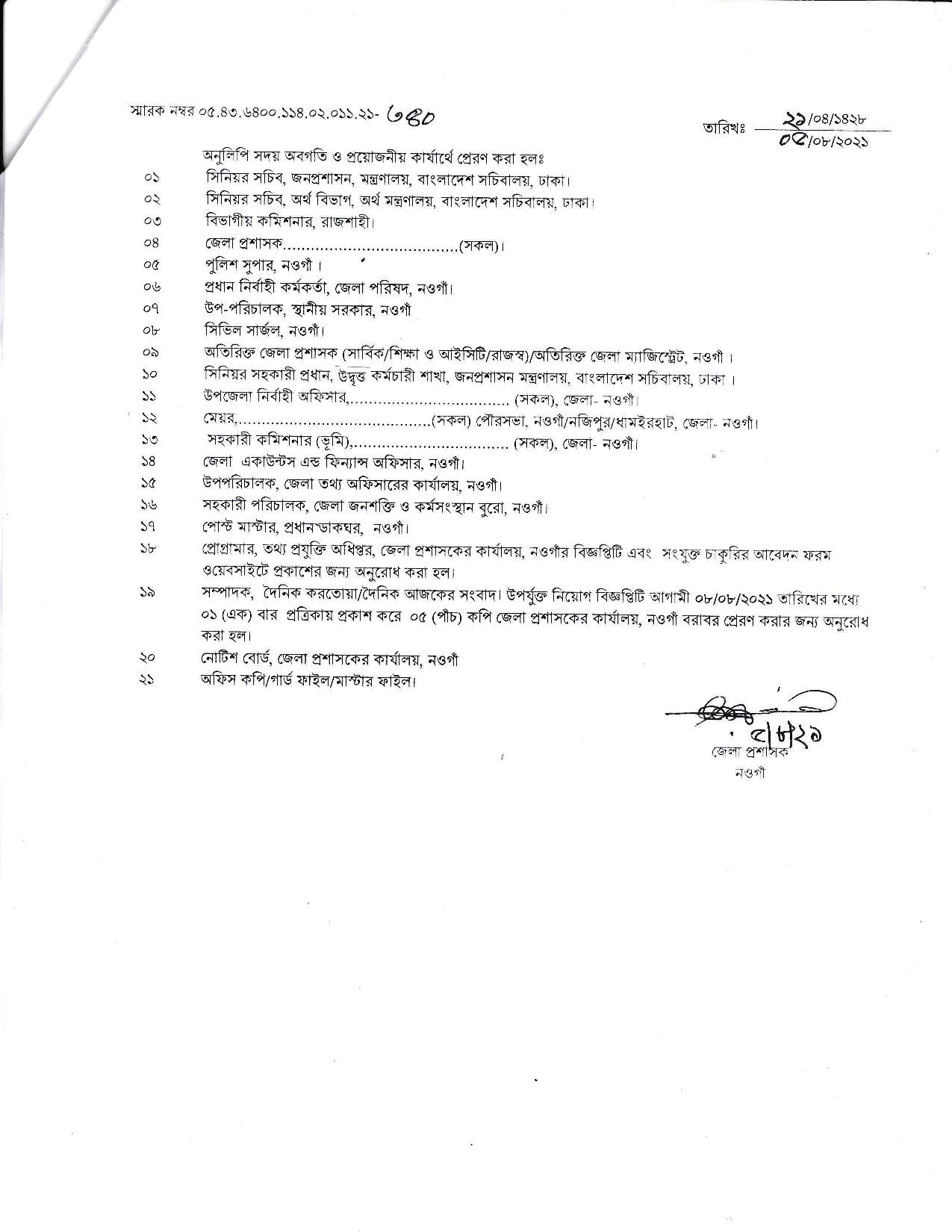 ৬৬ পদে জেলা প্রশাসকের কার্যালয়, নওগাঁ এর নতুন নিয়োগ বিজ্ঞপ্তি প্রকাশ