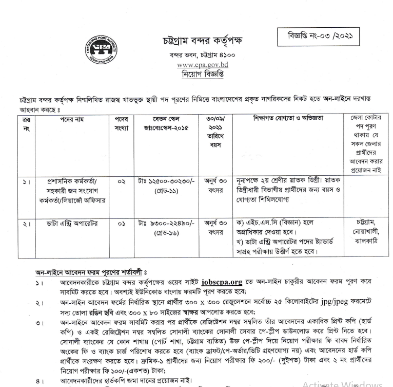 চট্টগ্রাম বন্দর কতৃপক্ষে নিয়োগ বিজ্ঞপ্তি প্রকাশ