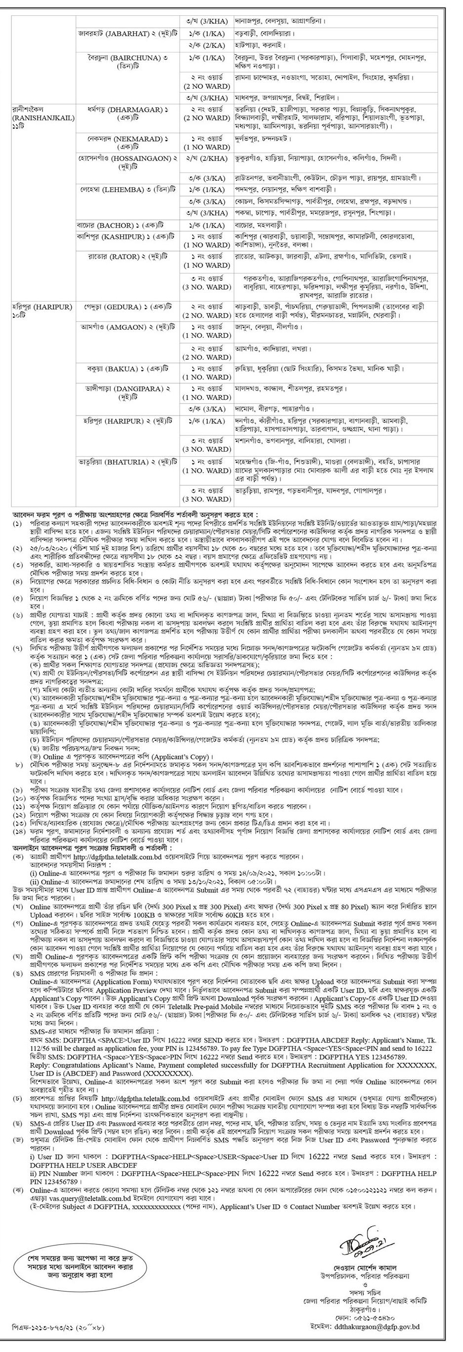 ৯১ পদে জেলা পরিবার পরিকল্পনা ঠাকুরগাঁও, নতুন নিয়োগ বিজ্ঞপ্তি প্রকাশ