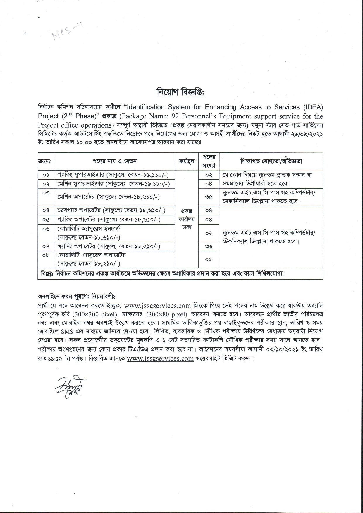 ১৪৬৮ পদের নির্বাচন কমিশনের (আইডিইএ) (২য় পর্যায়) প্রকল্পের নিয়োগ বিজ্ঞপ্তি প্রকাশ