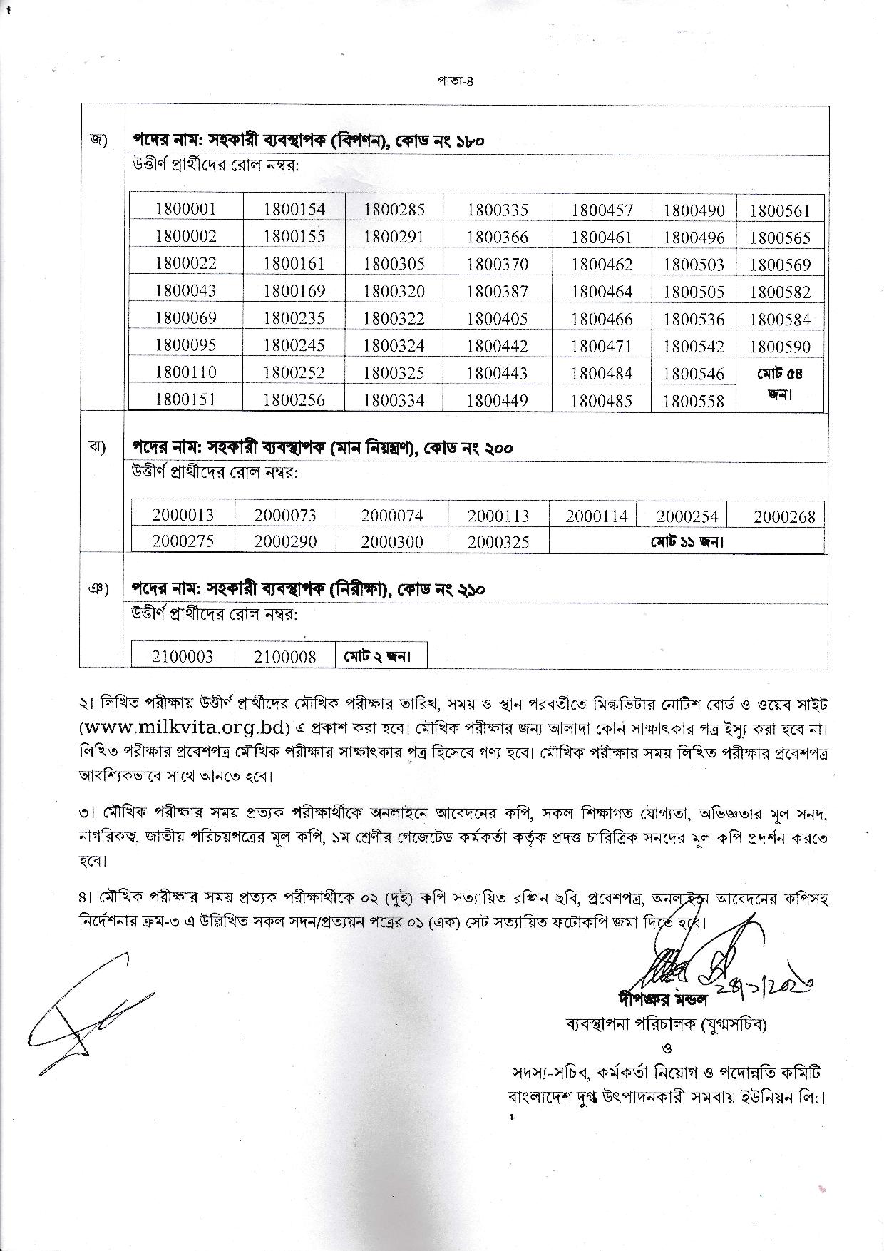 বাংলাদেশ দুগ্ধ উৎপাদনকারী সমবায় ইউনিয়ন লিমিটেডের চাকরির পরীক্ষার ফলাফল প্রকাশ