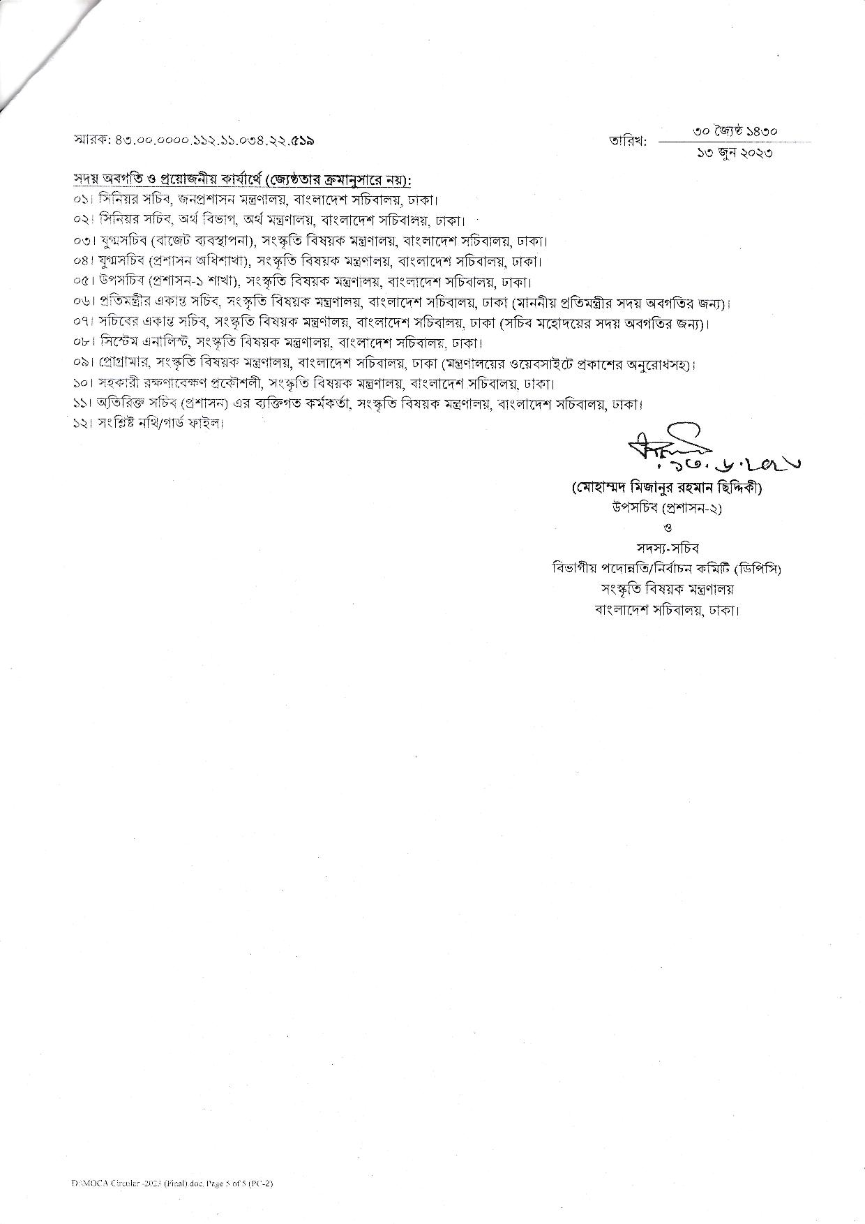 সংস্কৃতি বিষয়ক মন্ত্রণালয়ের নতুন নিয়োগ বিজ্ঞপ্তি প্রকাশ