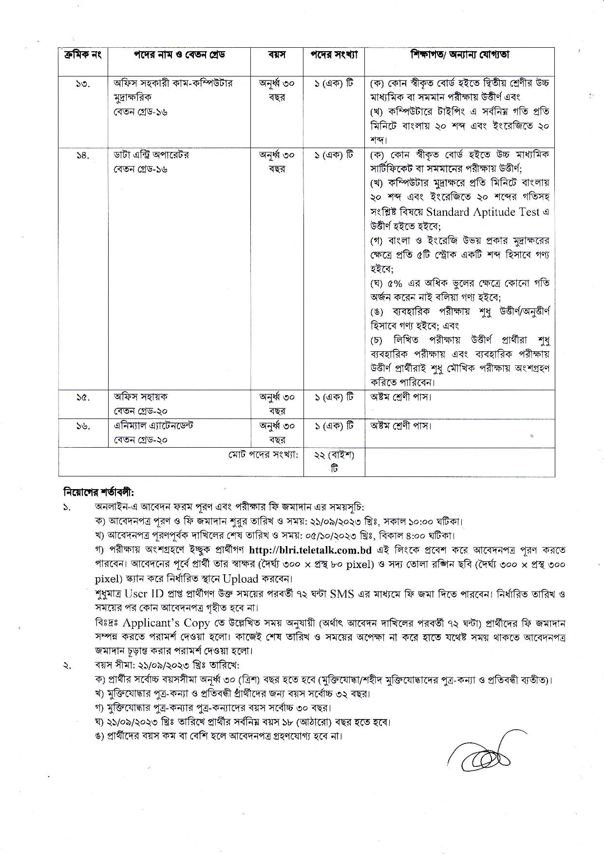 বাংলাদেশ প্রাণিসম্পদ গবেষণা ইনস্টিটিউটের নিয়োগ বিজ্ঞপ্তি প্রকাশ
