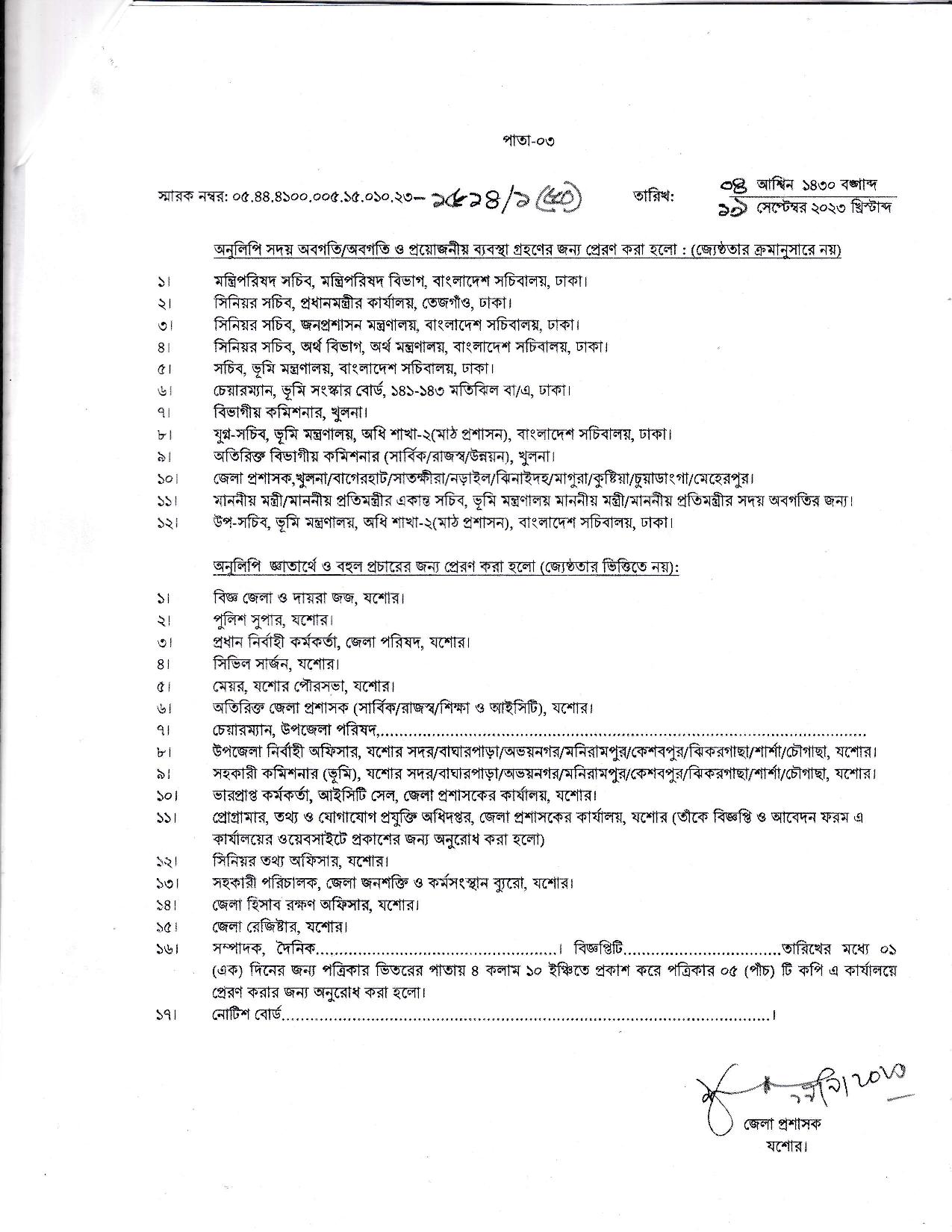 জেলা প্রশাসকের কার্যালয় যশোর এর নতুন নিয়োগ বিজ্ঞপ্তি প্রকাশ