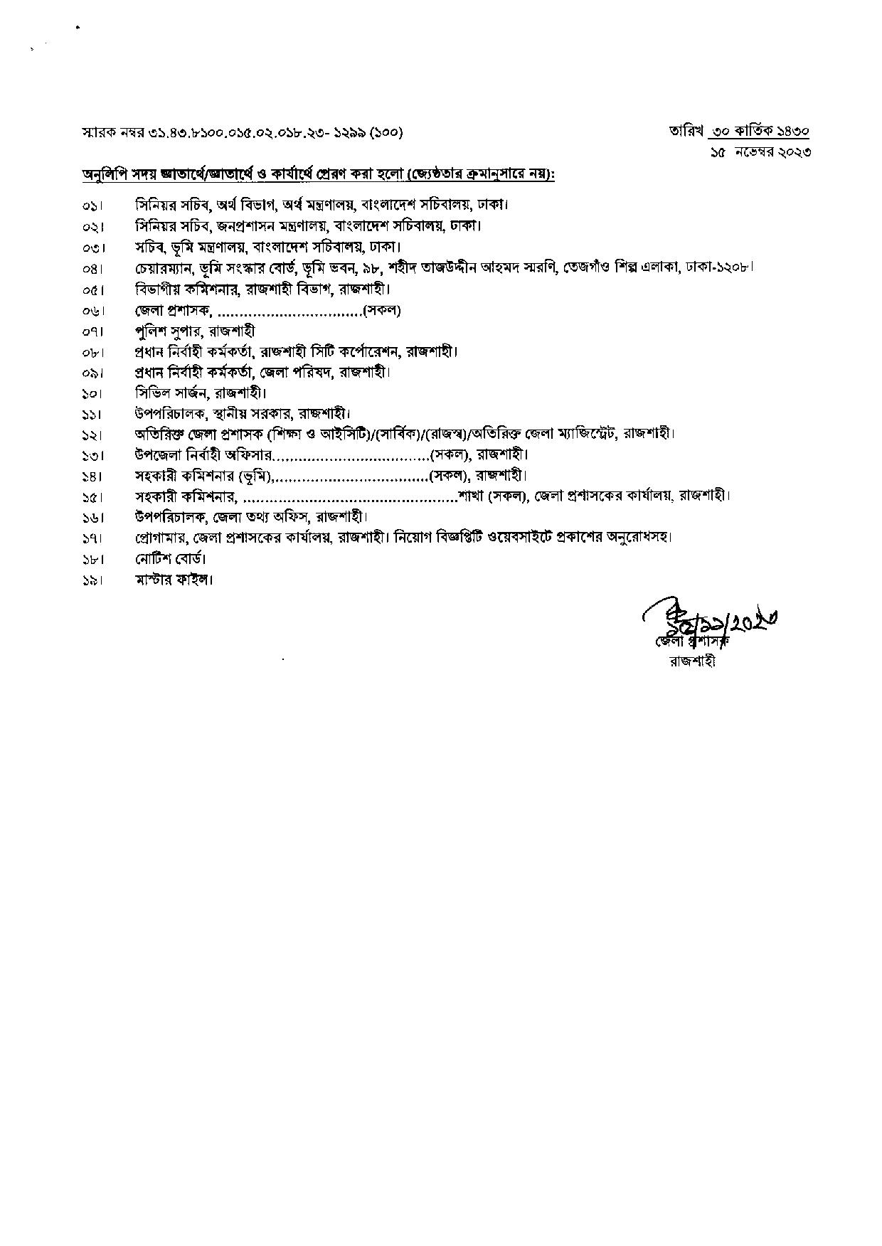 জেলা প্রশাসকের কার্যালয় রাজশাহী জেলার নতুন নিয়োগ বিজ্ঞপ্তি প্রকাশ