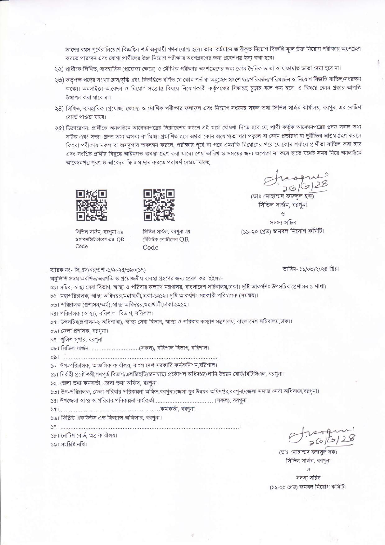 ৫০ পদে সিভিল সার্জন কার্যালয় বরগুনা এর নতুন নিয়োগ বিজ্ঞপ্তি প্রকাশ