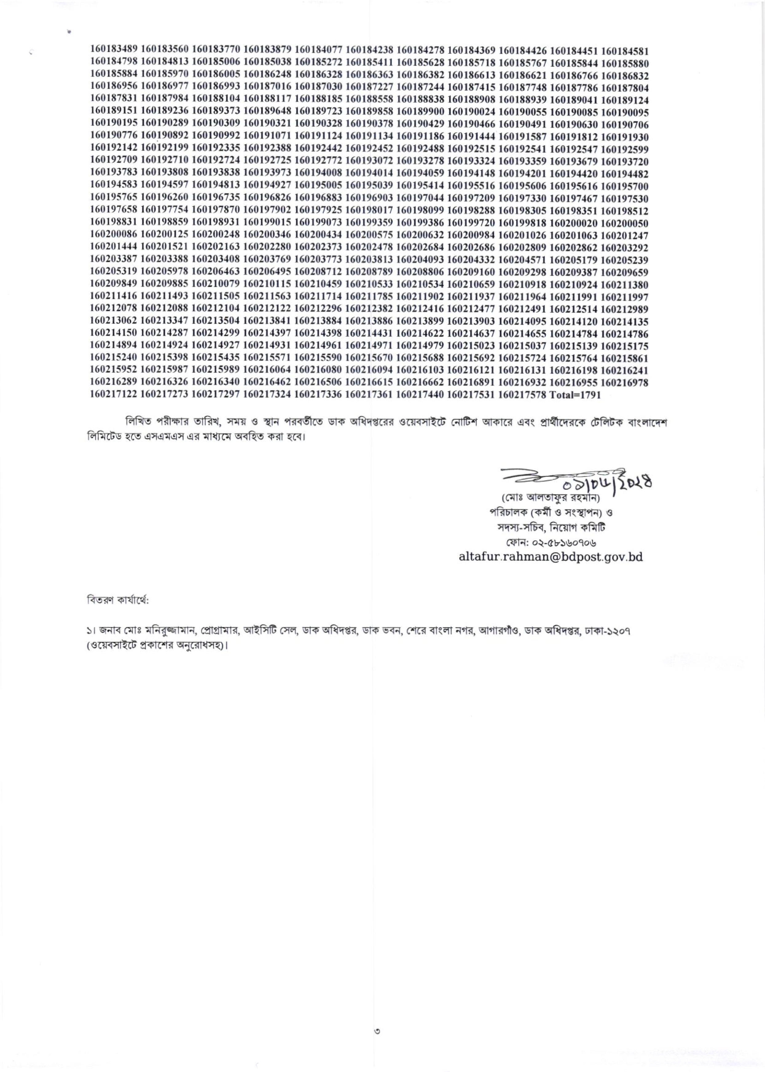 ডাক অধিদপ্তরের  চাকরির MCQ পরীক্ষার ফলাফল প্রকাশ 
